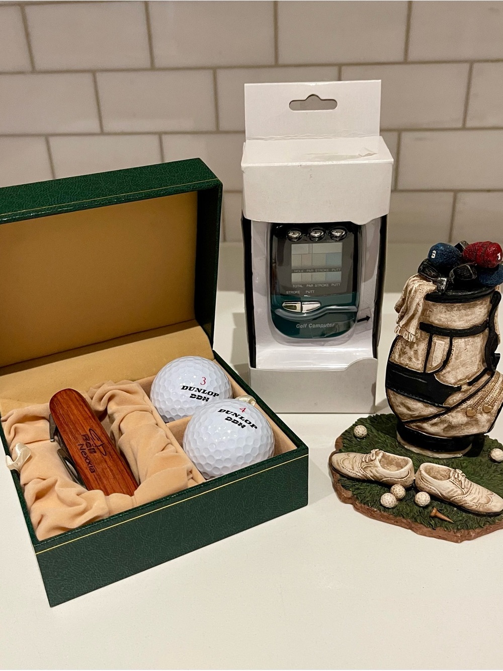 White Golf Balls Gift Set with Wood Divot Tool